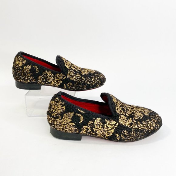 PIERGITAR Black Velvet Metallic Gold Pattern Slip On Girl's Shoes - Picture 7 of 15